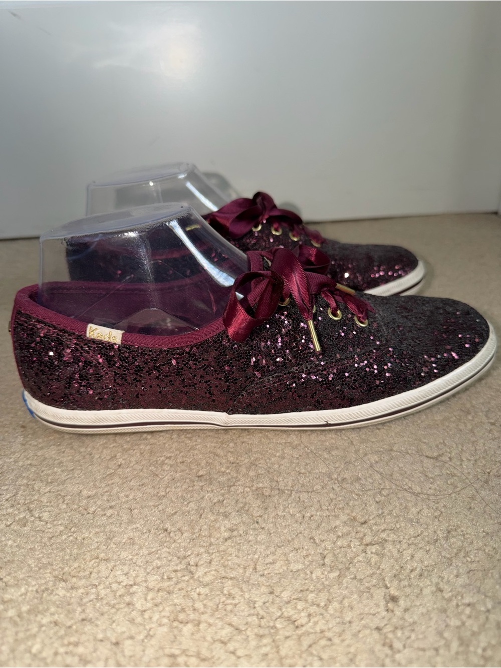 Keds x Kate Spade New York Womens 7.5 Burgundy Glitter Sparkle Sneakers Shoes
